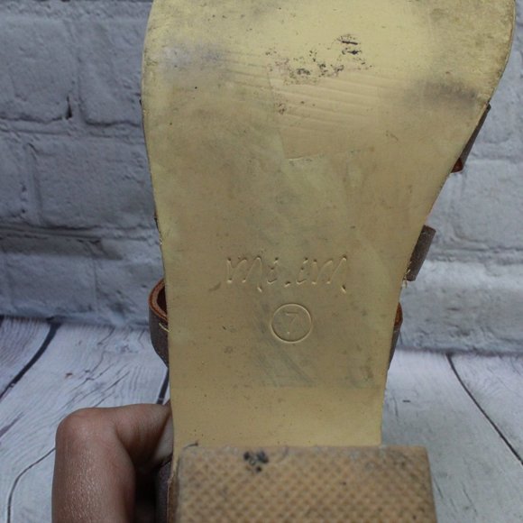 Mi.iM Don't Cross Me Heel Brown Leather Braided Straps Sandals Size 7 - Picture 8 of 9